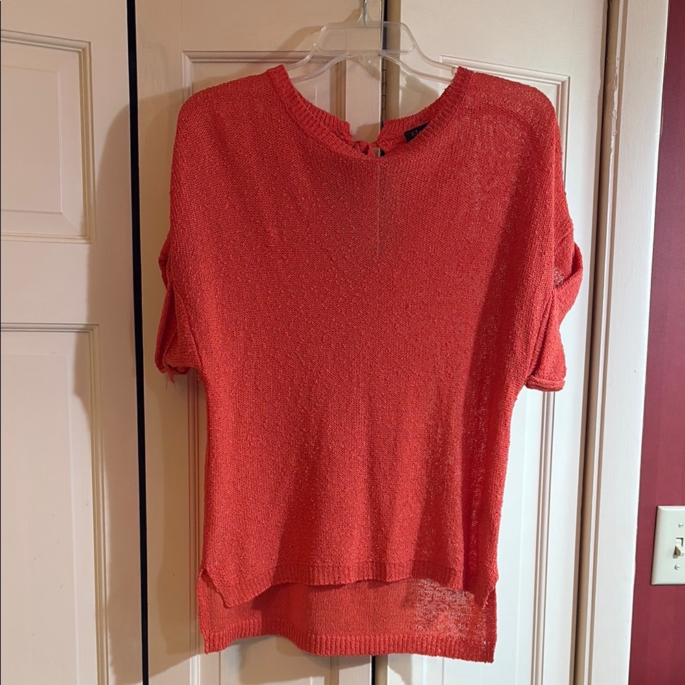 Vibrant Orange Red Short Sleeve Relaxed Blouse, S